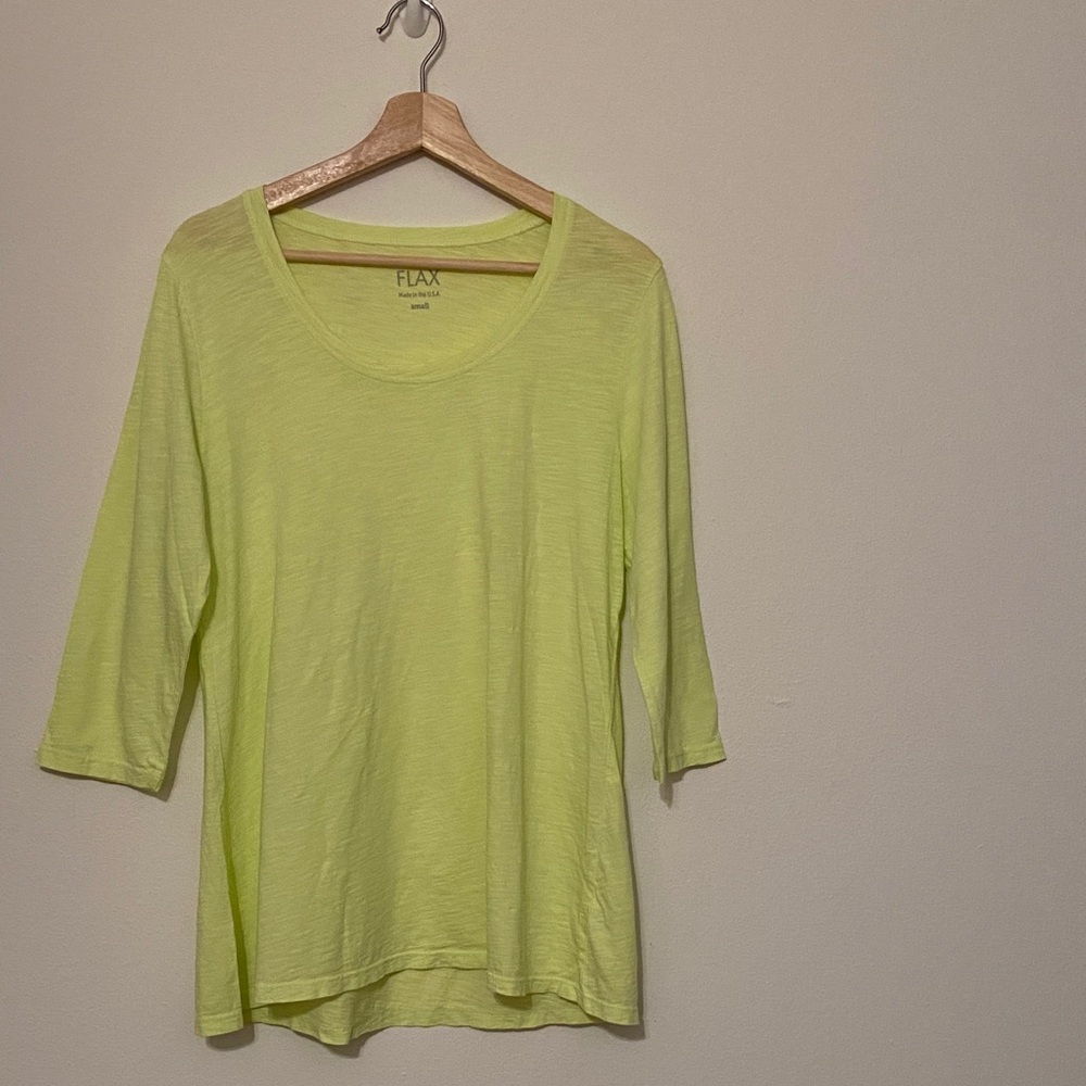 New Flax Women's Bright Green 3/4 Sleeve Top, size small